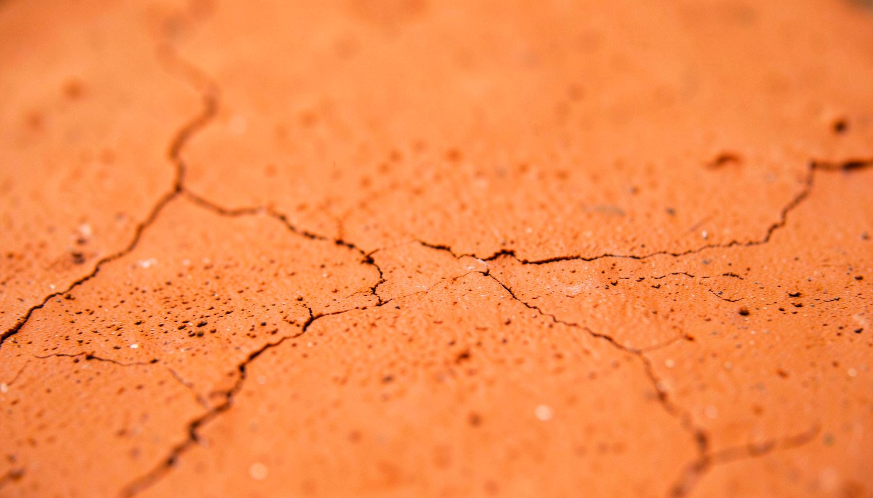 Close-up of raw terracotta clay surface with subtle cracks and warm earthy orange-brown hues